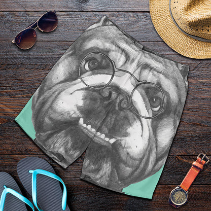 English Bulldog With Glasses Print Men's Shorts