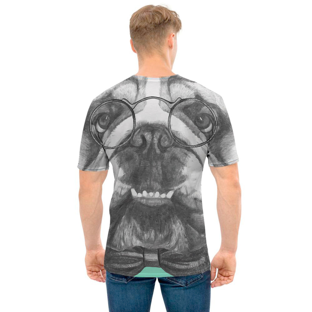 English Bulldog With Glasses Print Men's T-Shirt