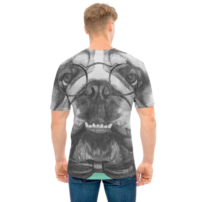 English Bulldog With Glasses Print Men's T-Shirt