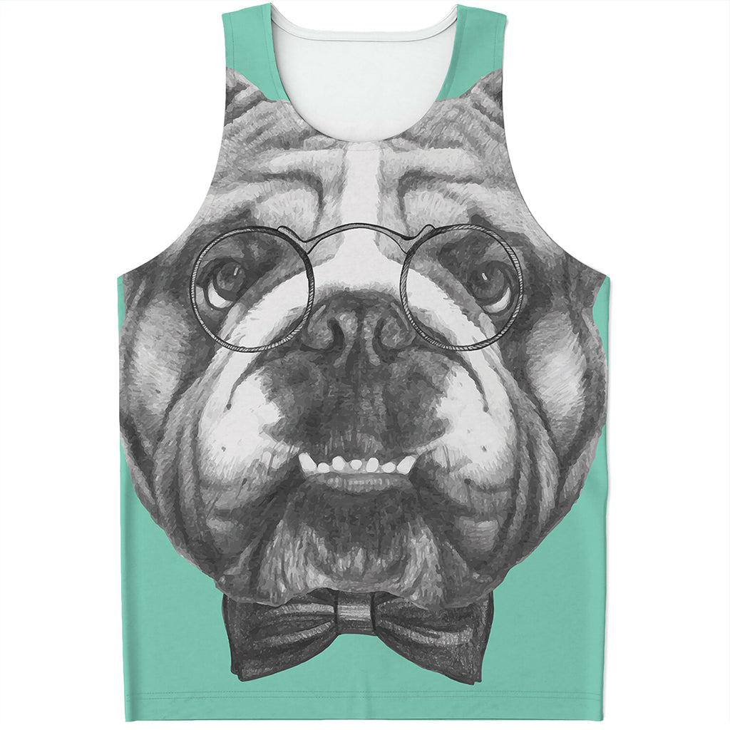 English Bulldog With Glasses Print Men's Tank Top