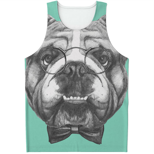 English Bulldog With Glasses Print Men's Tank Top