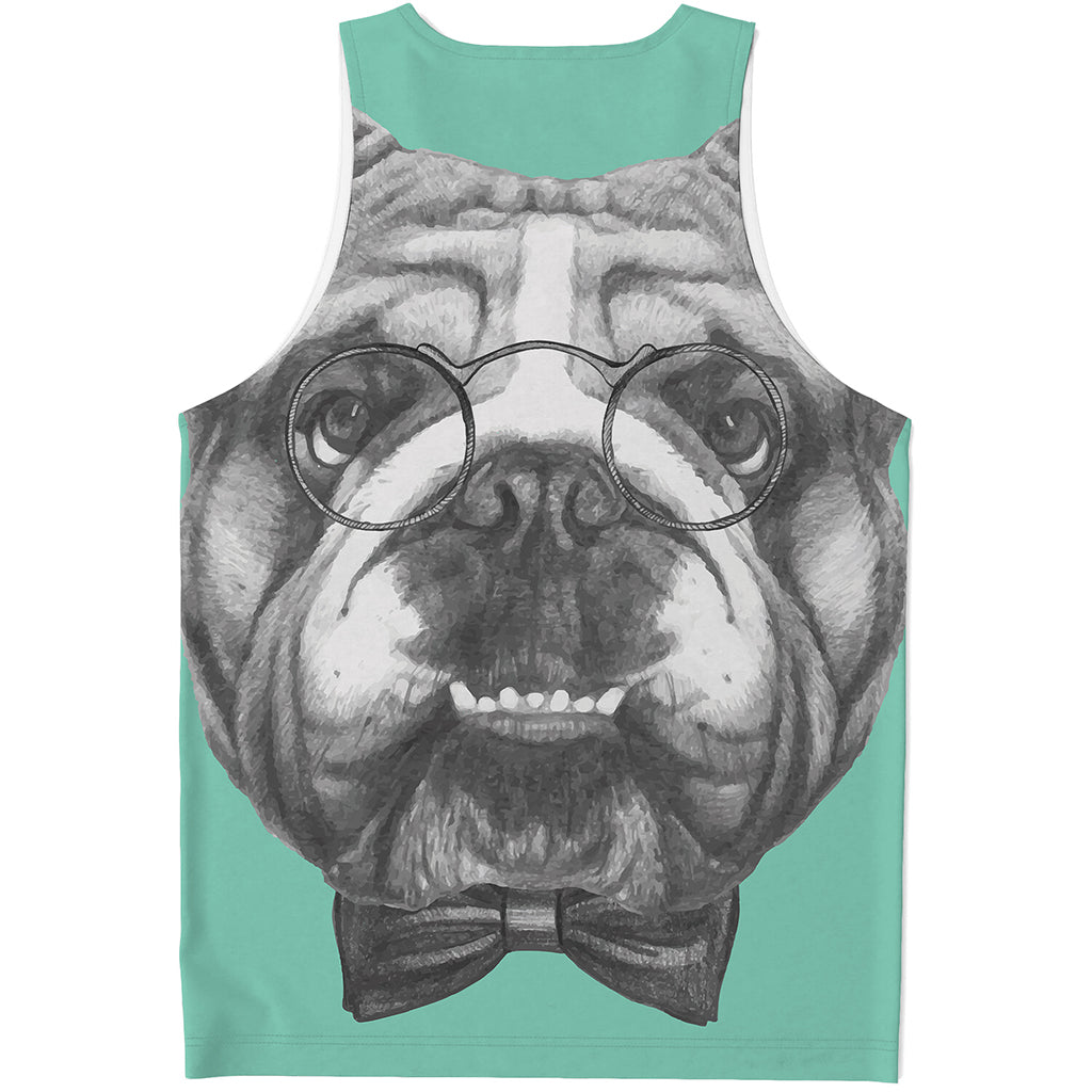 English Bulldog With Glasses Print Men's Tank Top