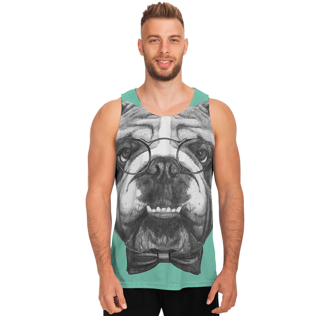 English Bulldog With Glasses Print Men's Tank Top