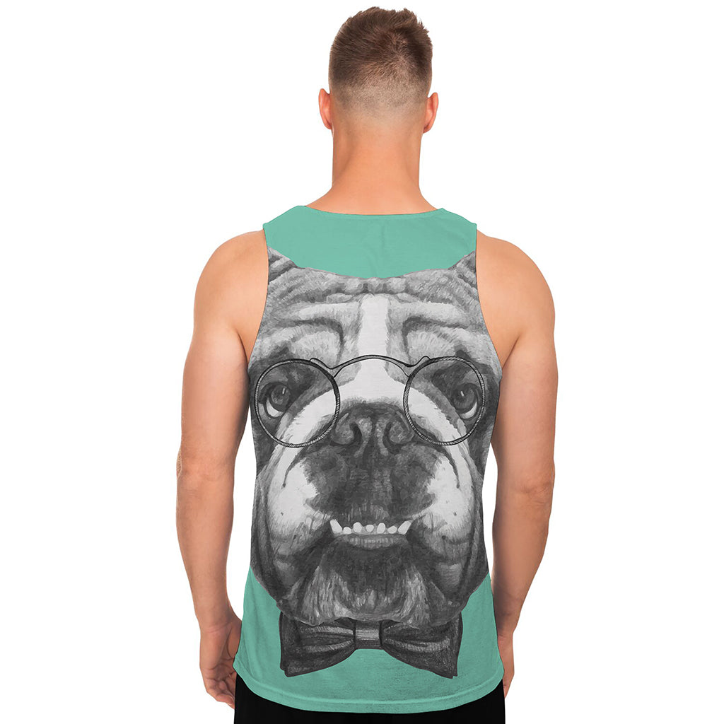 English Bulldog With Glasses Print Men's Tank Top