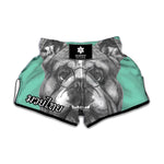 English Bulldog With Glasses Print Muay Thai Boxing Shorts