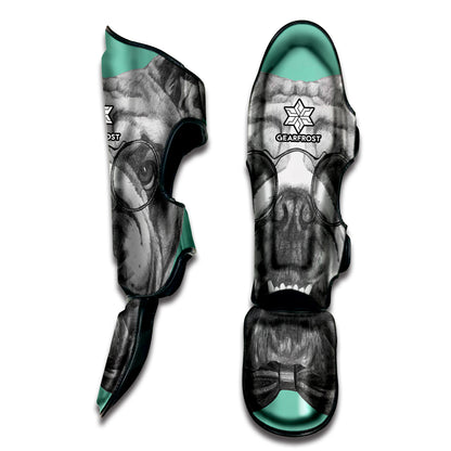 English Bulldog With Glasses Print Muay Thai Shin Guard