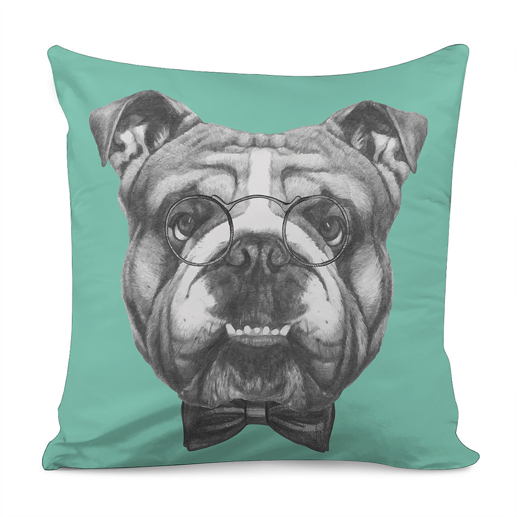 English Bulldog With Glasses Print Pillow Cover