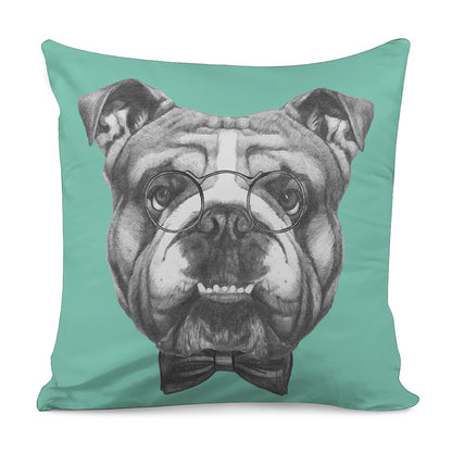 English Bulldog With Glasses Print Pillow Cover
