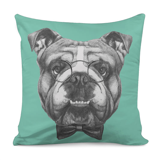 English Bulldog With Glasses Print Pillow Cover
