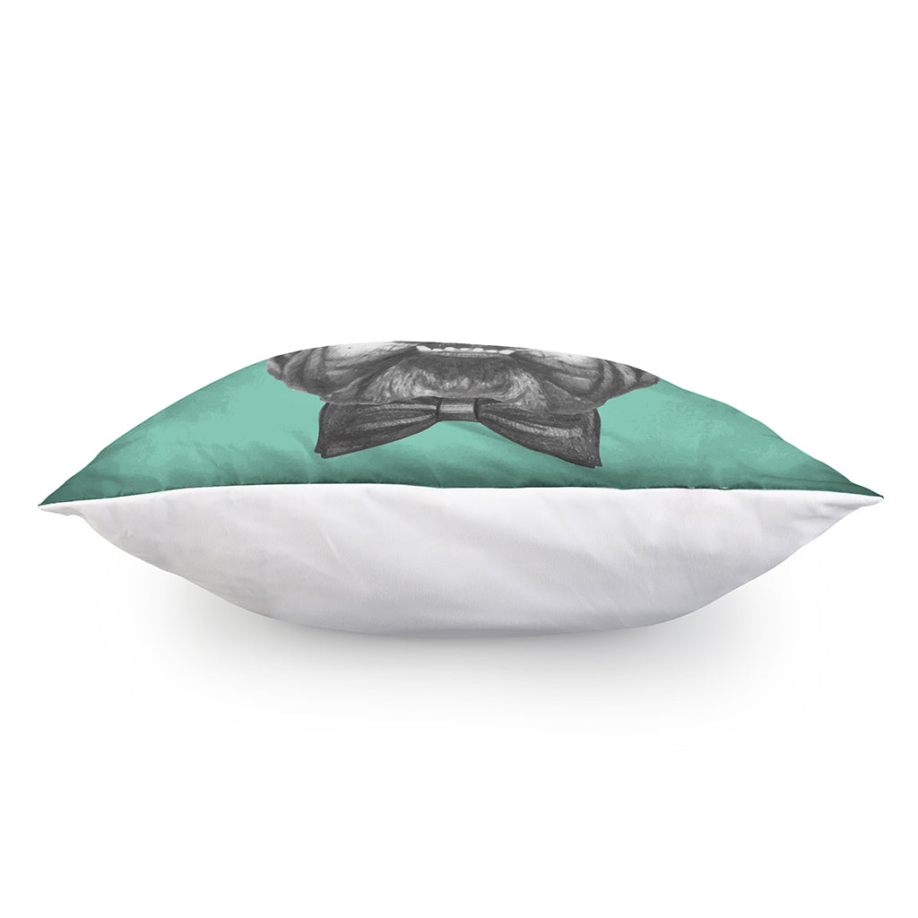 English Bulldog With Glasses Print Pillow Cover