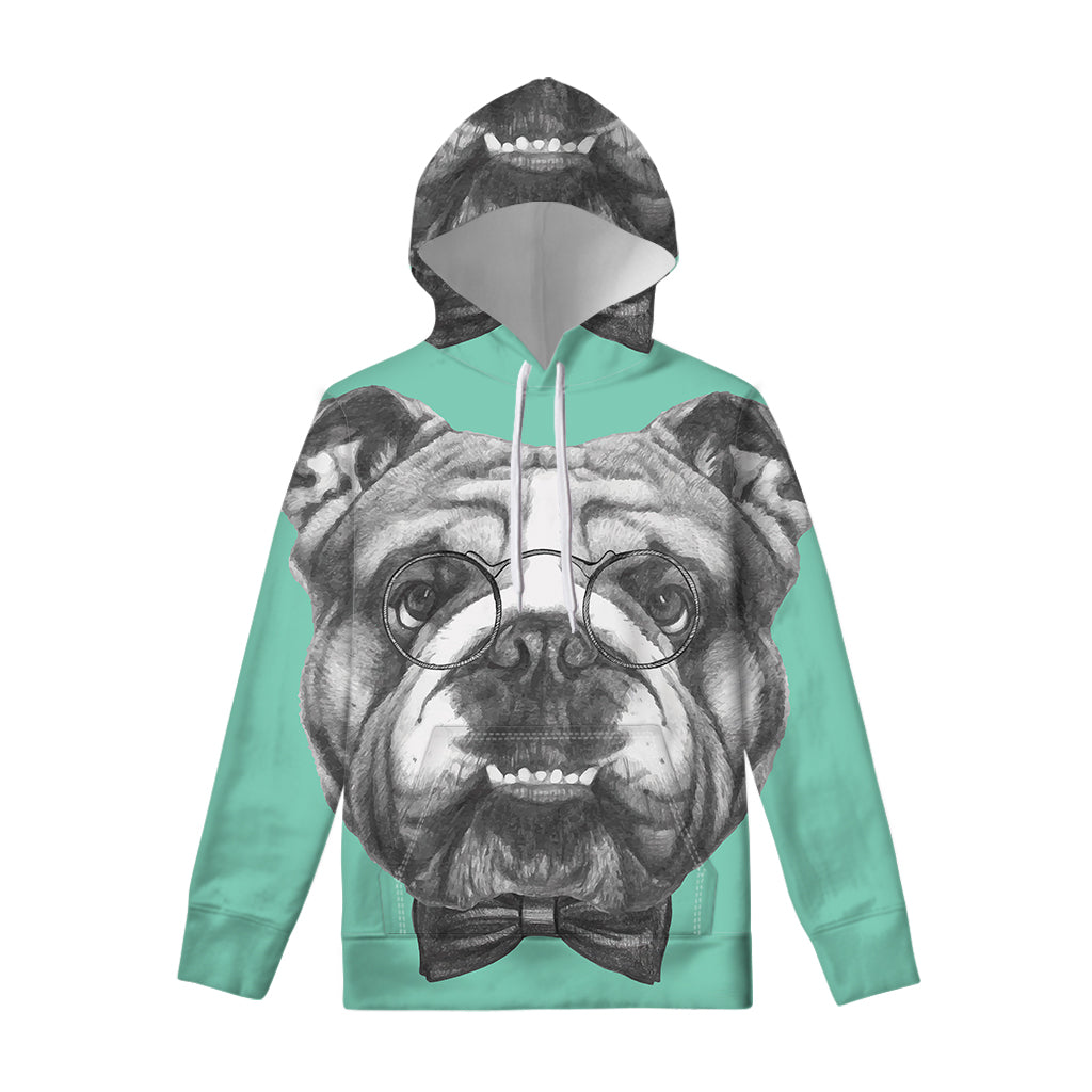 English Bulldog With Glasses Print Pullover Hoodie