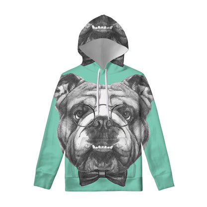 English Bulldog With Glasses Print Pullover Hoodie