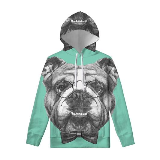 English Bulldog With Glasses Print Pullover Hoodie