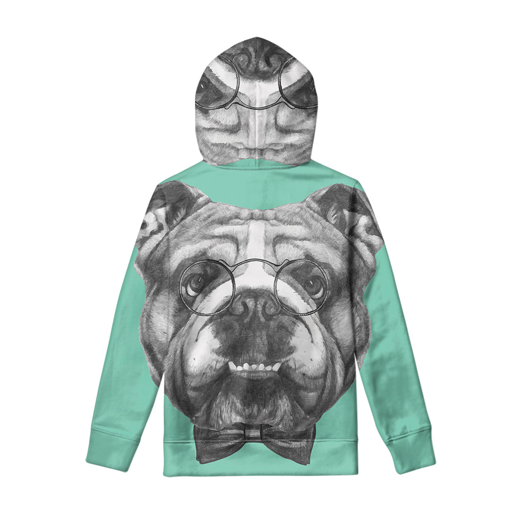 English Bulldog With Glasses Print Pullover Hoodie