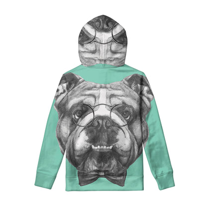 English Bulldog With Glasses Print Pullover Hoodie