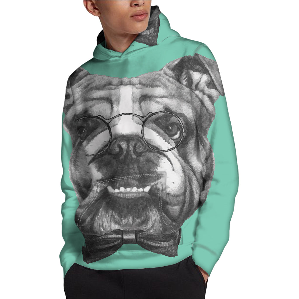 English Bulldog With Glasses Print Pullover Hoodie