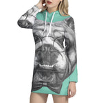 English Bulldog With Glasses Print Pullover Hoodie Dress