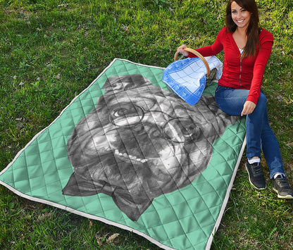 English Bulldog With Glasses Print Quilt
