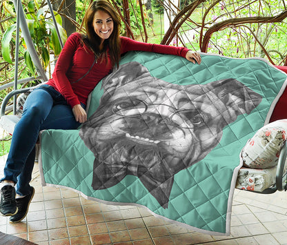 English Bulldog With Glasses Print Quilt