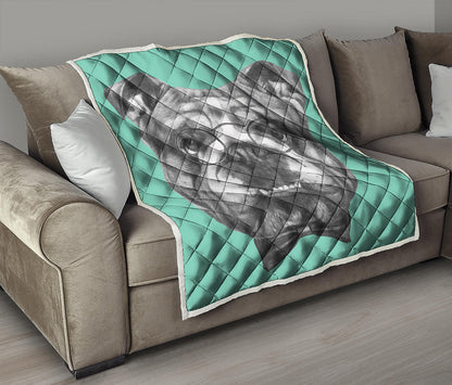 English Bulldog With Glasses Print Quilt
