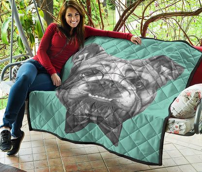 English Bulldog With Glasses Print Quilt