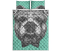 English Bulldog With Glasses Print Quilt Bed Set