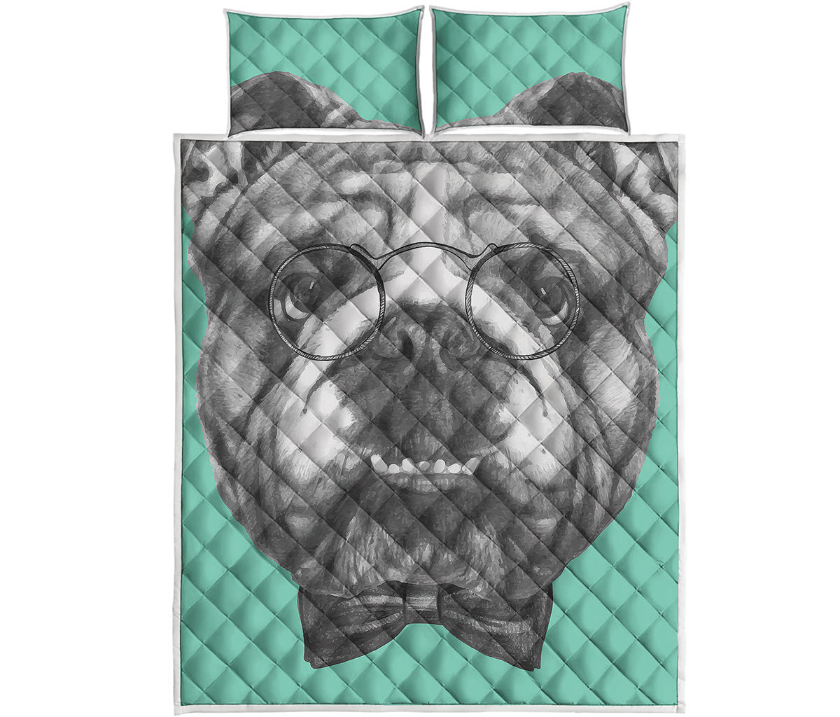English Bulldog With Glasses Print Quilt Bed Set