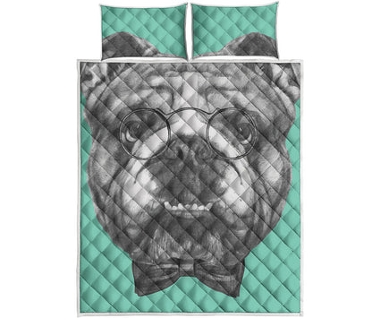 English Bulldog With Glasses Print Quilt Bed Set