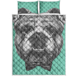 English Bulldog With Glasses Print Quilt Bed Set