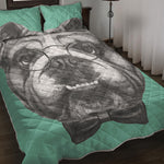 English Bulldog With Glasses Print Quilt Bed Set