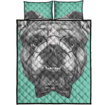English Bulldog With Glasses Print Quilt Bed Set