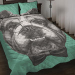English Bulldog With Glasses Print Quilt Bed Set