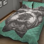 English Bulldog With Glasses Print Quilt Bed Set