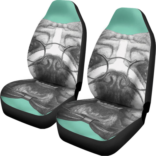 English Bulldog With Glasses Print Universal Fit Car Seat Covers