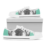 English Bulldog With Glasses Print White Low Top Shoes