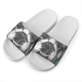 English Bulldog With Glasses Print White Slide Sandals