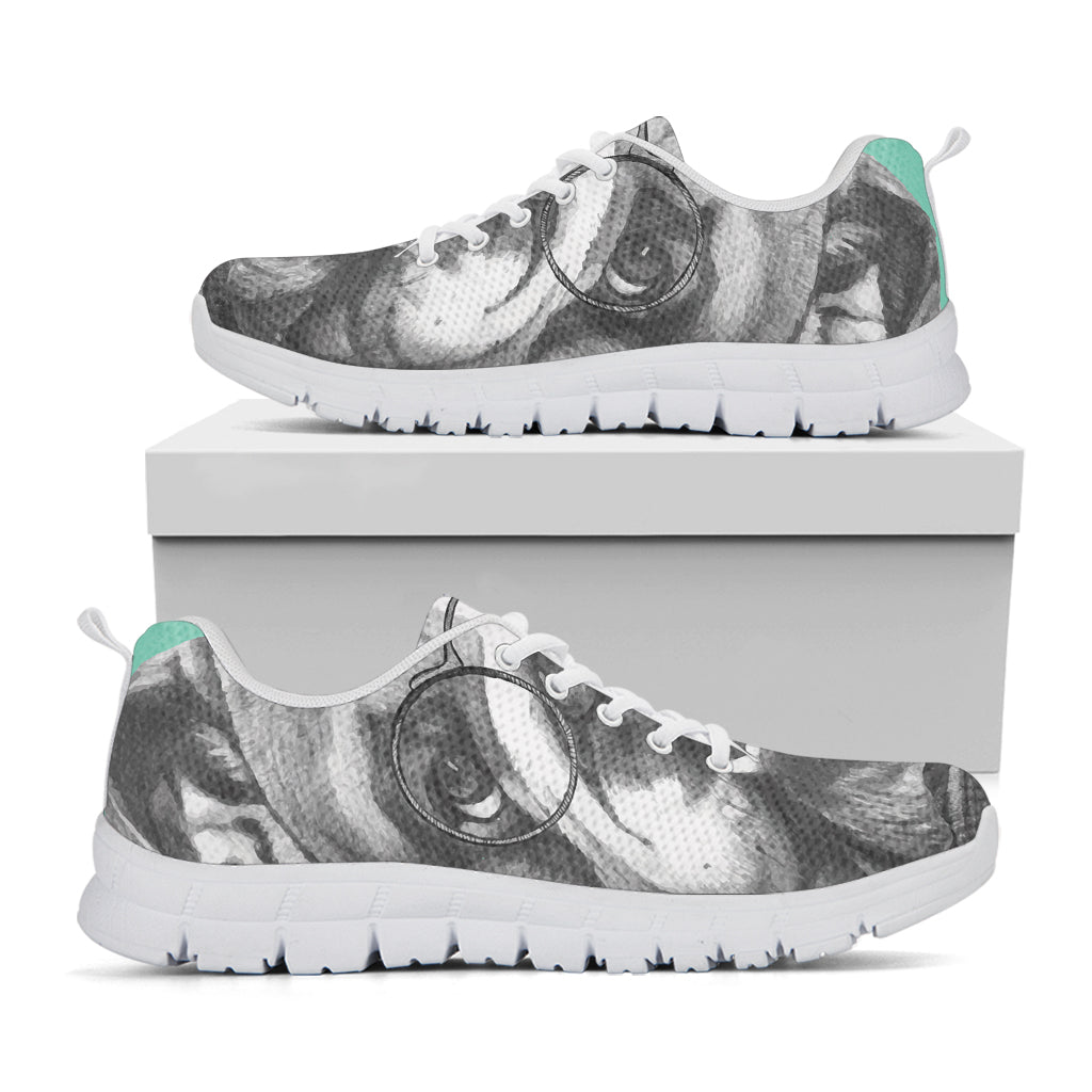 English Bulldog With Glasses Print White Sneakers