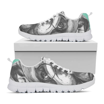 English Bulldog With Glasses Print White Sneakers