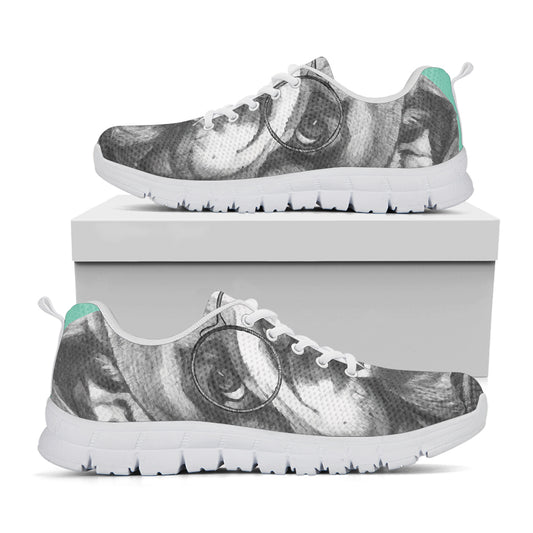 English Bulldog With Glasses Print White Sneakers