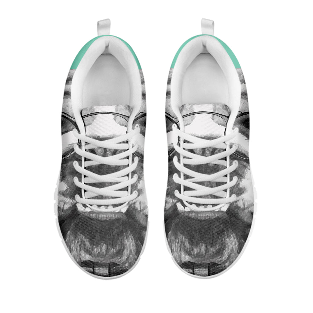 English Bulldog With Glasses Print White Sneakers
