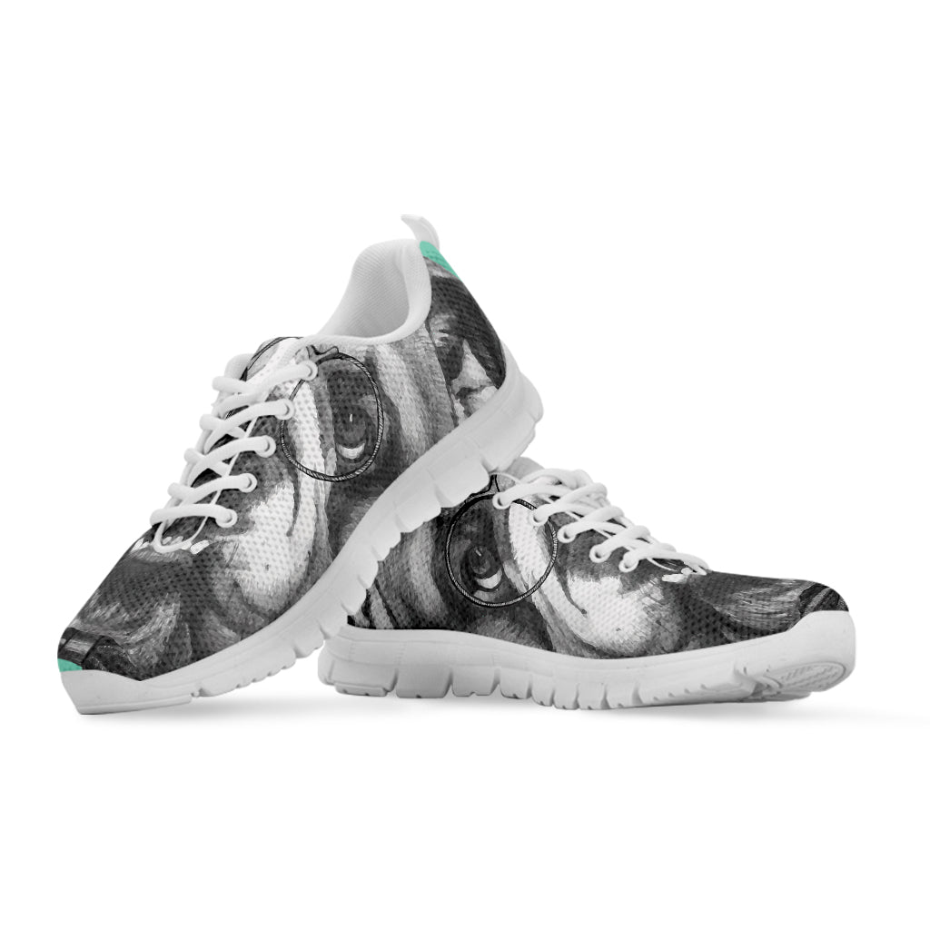 English Bulldog With Glasses Print White Sneakers