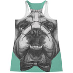 English Bulldog With Glasses Print Women's Racerback Tank Top