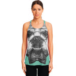 English Bulldog With Glasses Print Women's Racerback Tank Top