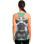 English Bulldog With Glasses Print Women's Racerback Tank Top