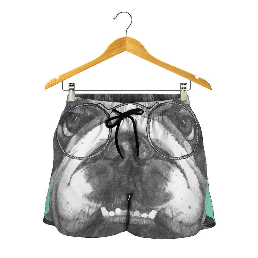 English Bulldog With Glasses Print Women's Shorts
