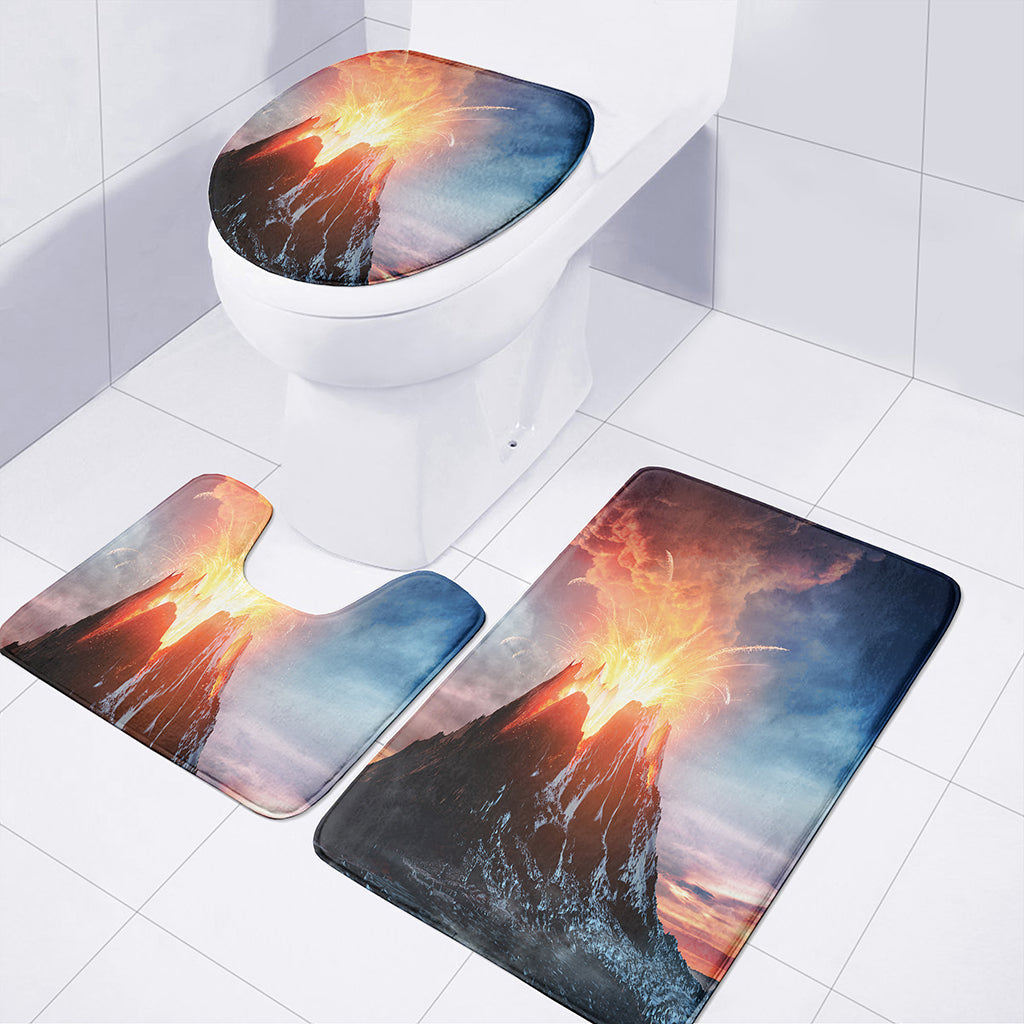 Erupting Volcano Print 3 Piece Bath Mat Set