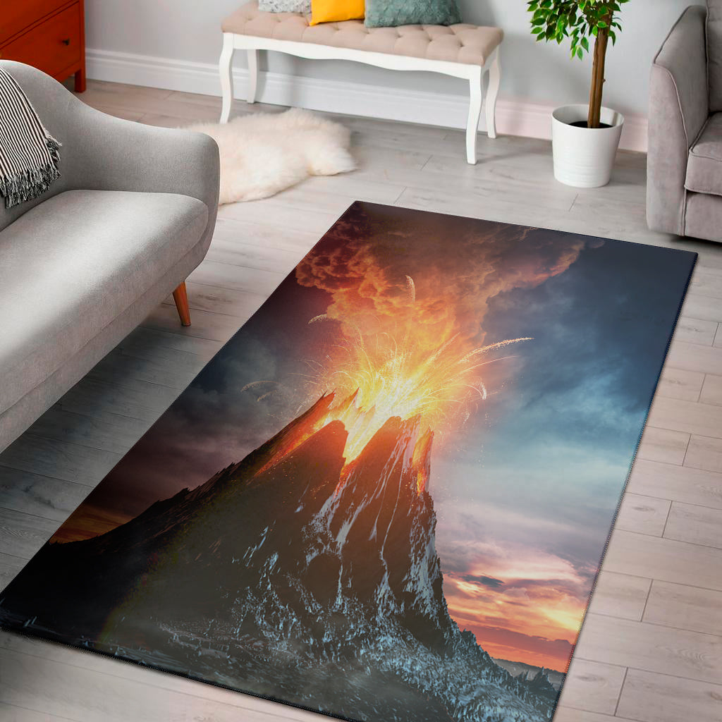 Erupting Volcano Print Area Rug