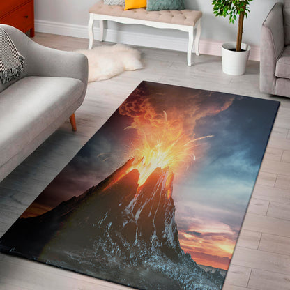 Erupting Volcano Print Area Rug