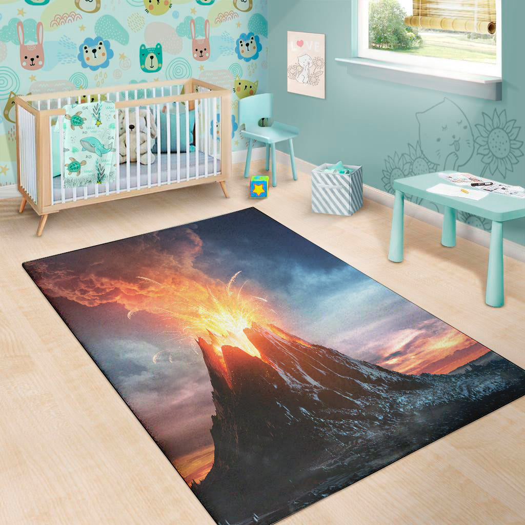 Erupting Volcano Print Area Rug