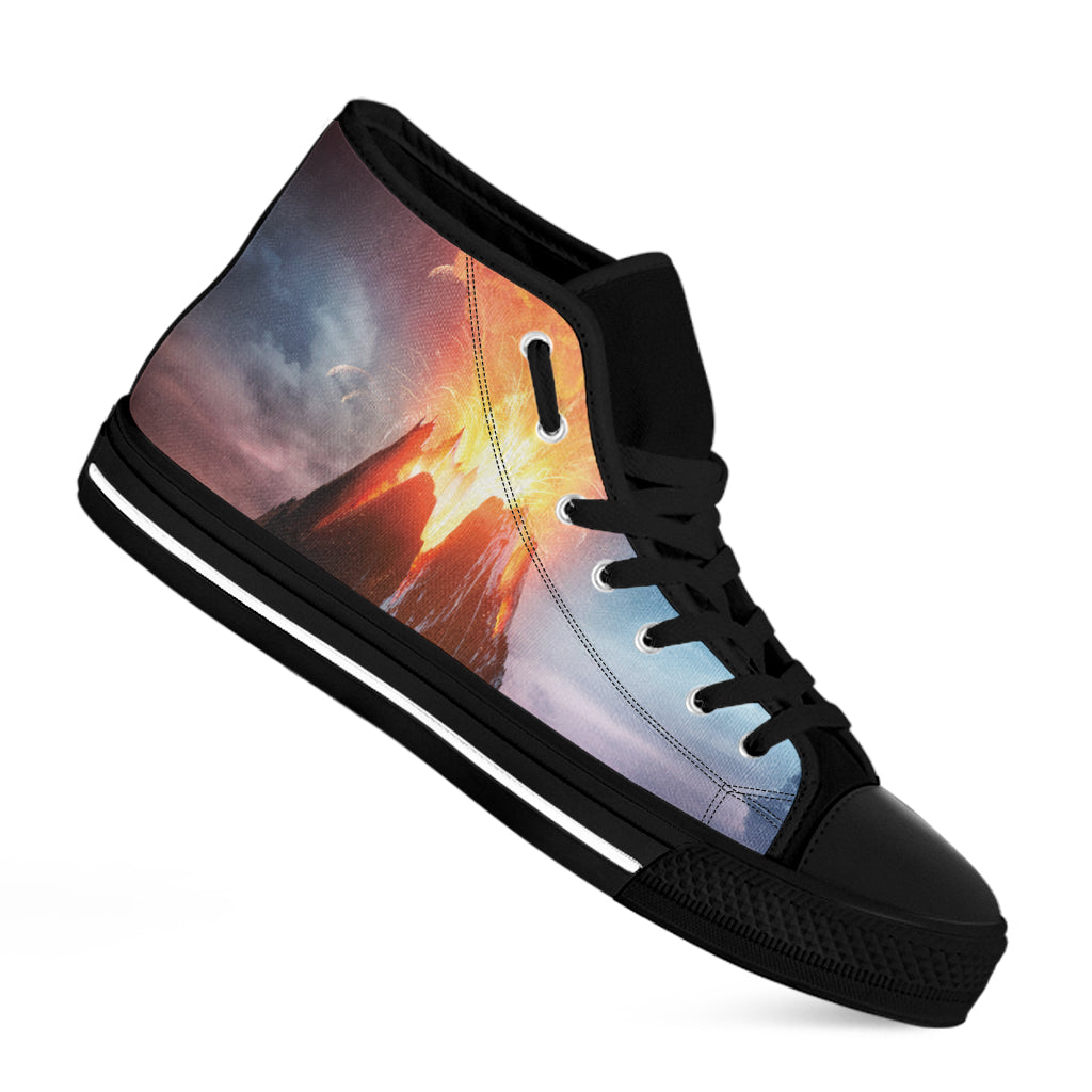 Erupting Volcano Print Black High Top Shoes